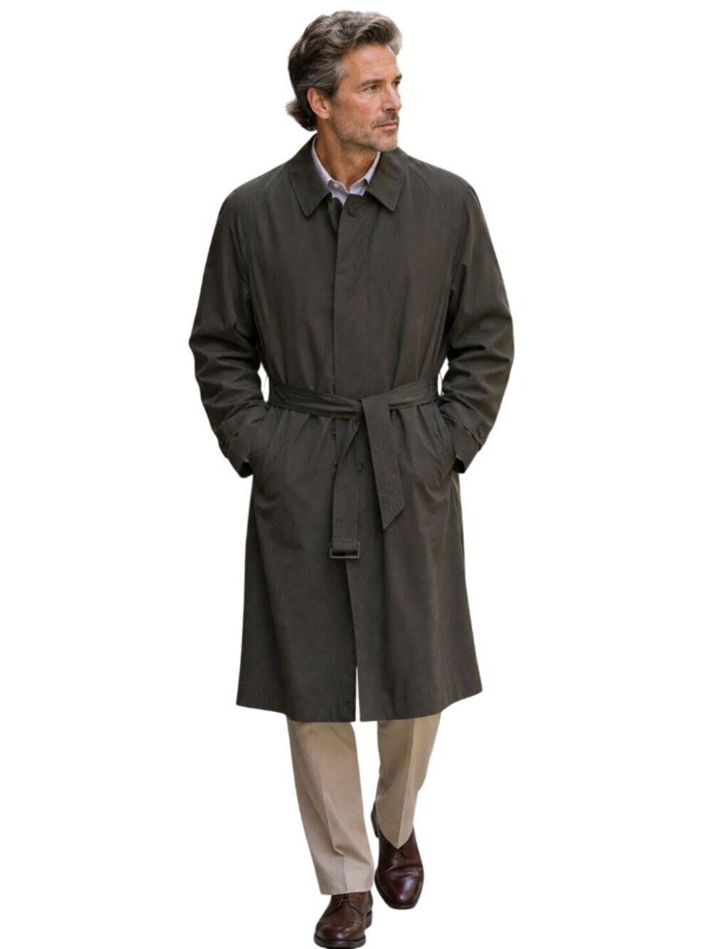 Ralph Lauren Chaps Vintage Olive Rain Coat Trench Wool Removable Lining Size 42L